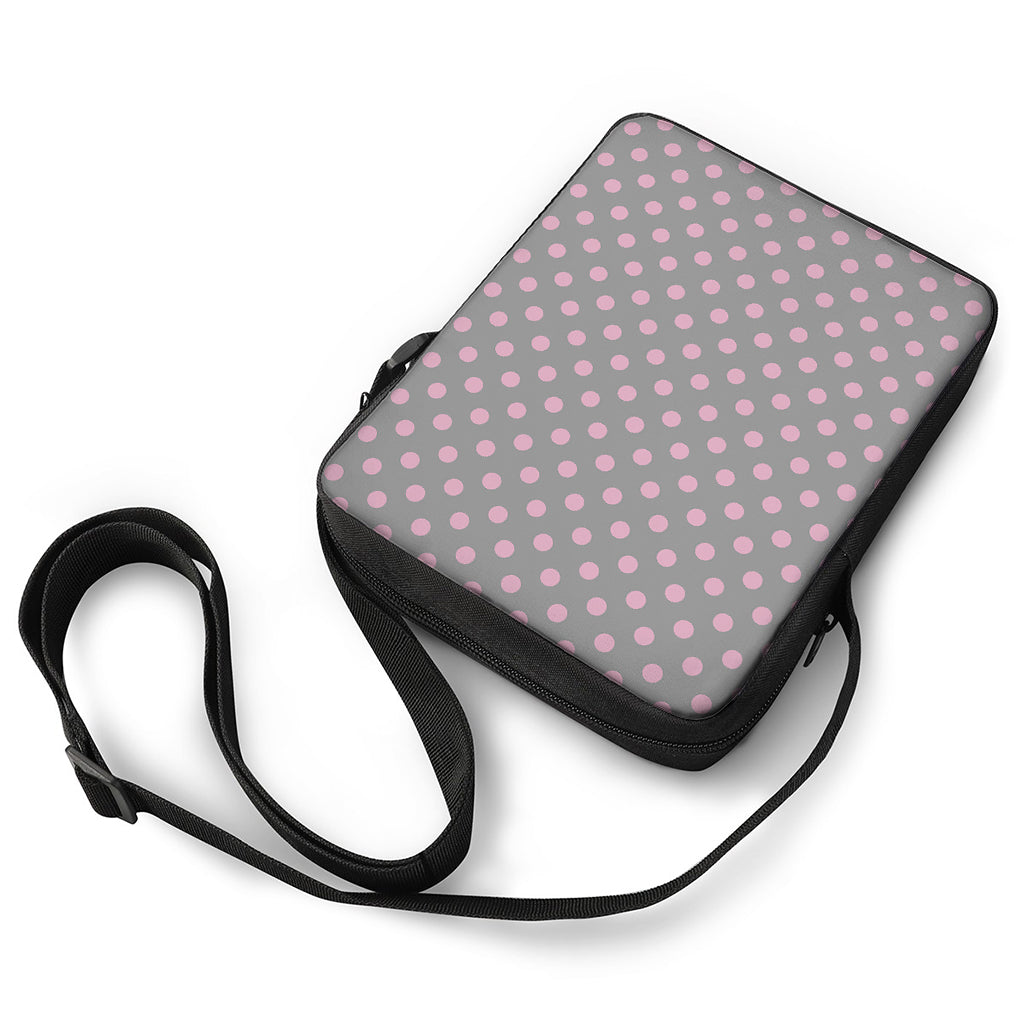 Grey And Pink Polka Dot Pattern Print Rectangular Crossbody Bag