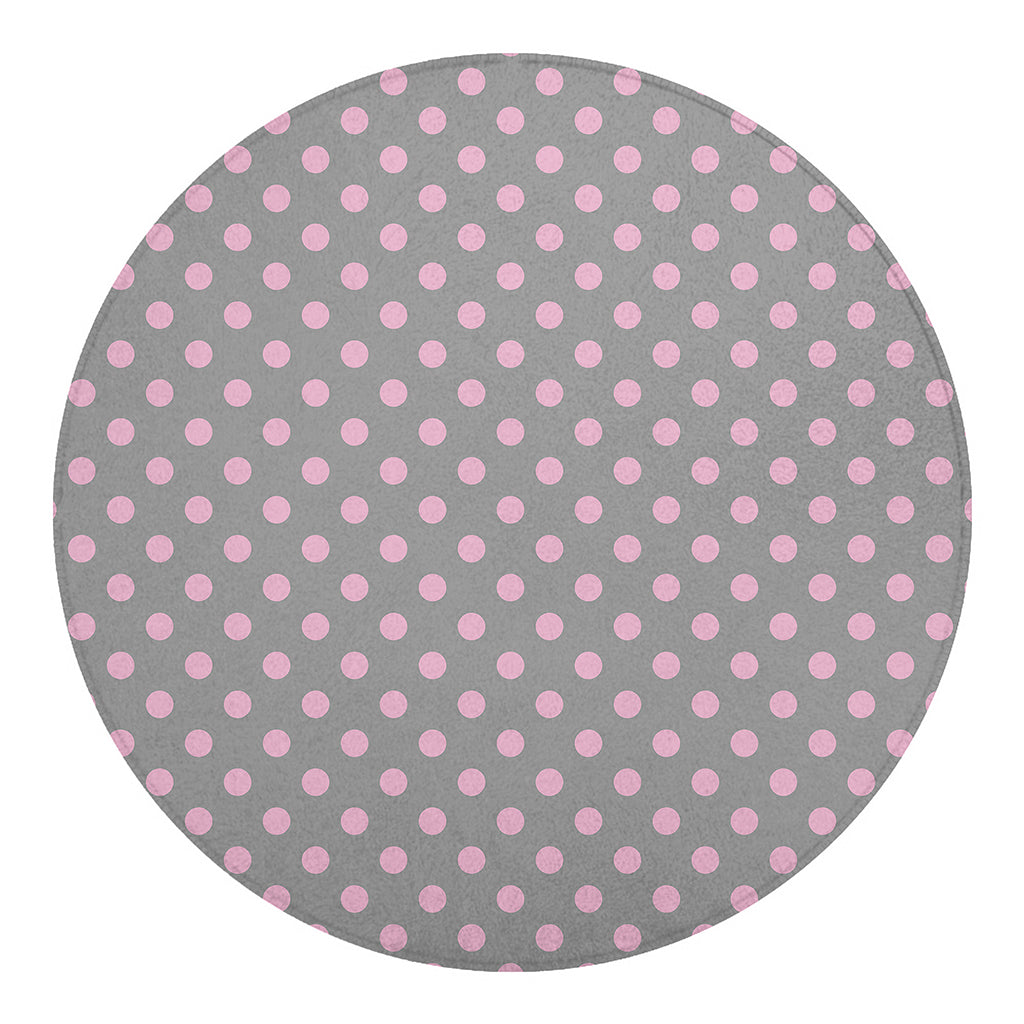 Grey And Pink Polka Dot Pattern Print Round Blanket