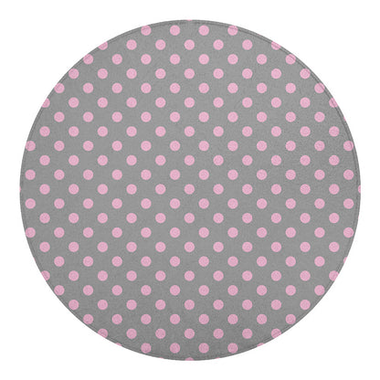 Grey And Pink Polka Dot Pattern Print Round Blanket