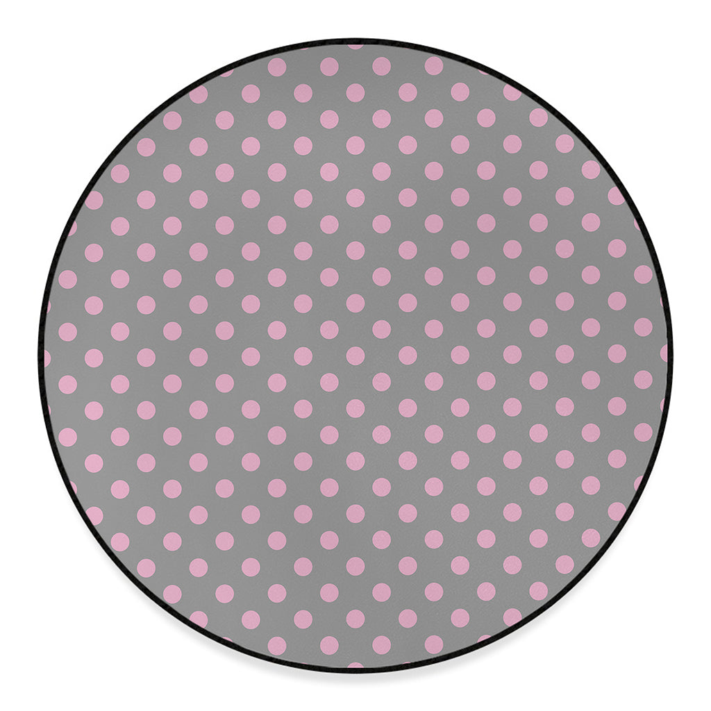 Grey And Pink Polka Dot Pattern Print Round Floor Mat