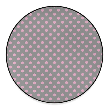 Grey And Pink Polka Dot Pattern Print Round Floor Mat