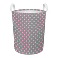 Grey And Pink Polka Dot Pattern Print Round Laundry Basket