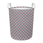 Grey And Pink Polka Dot Pattern Print Round Laundry Basket