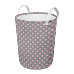 Grey And Pink Polka Dot Pattern Print Round Laundry Basket