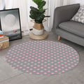 Grey And Pink Polka Dot Pattern Print Round Rug