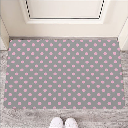 Grey And Pink Polka Dot Pattern Print Rubber Doormat