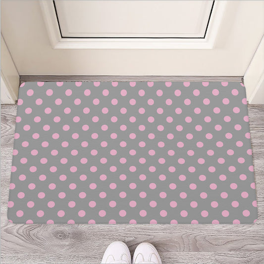 Grey And Pink Polka Dot Pattern Print Rubber Doormat
