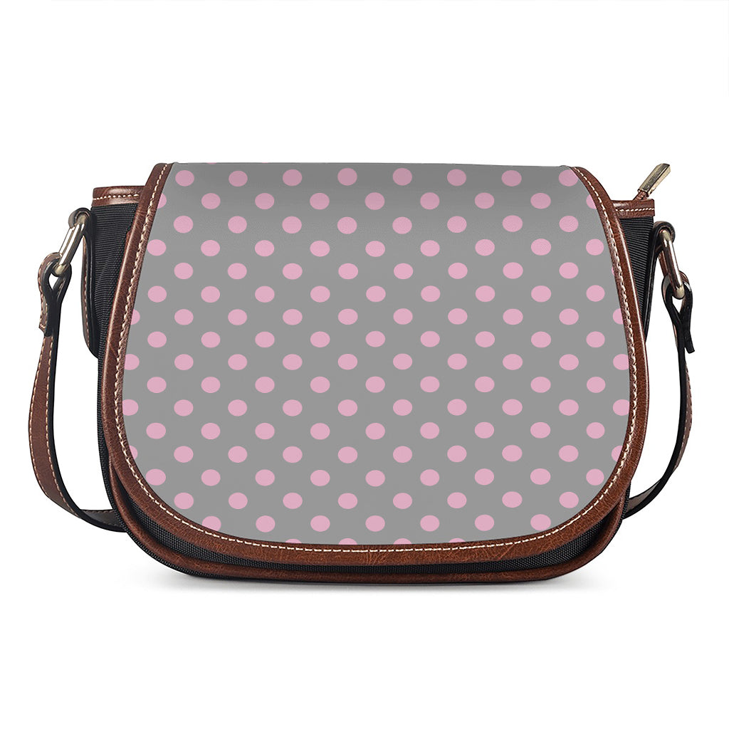 Grey And Pink Polka Dot Pattern Print Saddle Bag
