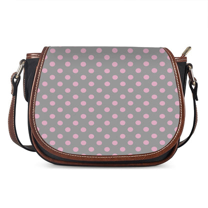 Grey And Pink Polka Dot Pattern Print Saddle Bag