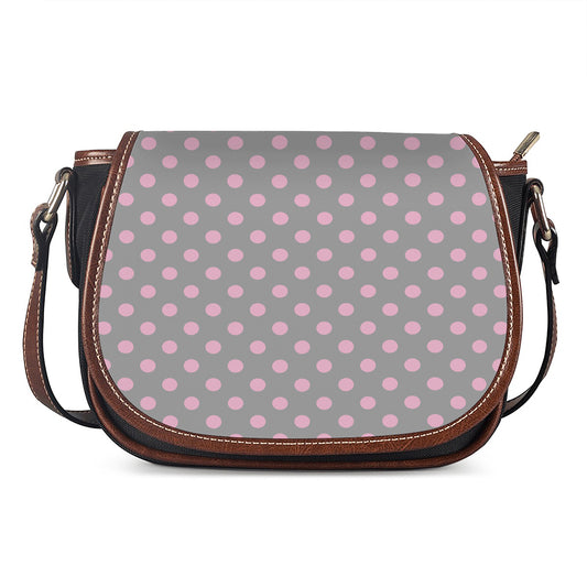 Grey And Pink Polka Dot Pattern Print Saddle Bag