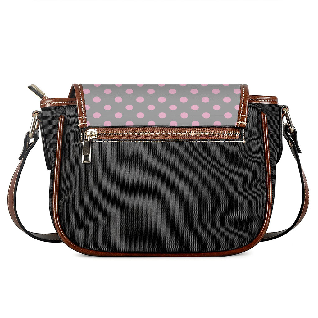 Grey And Pink Polka Dot Pattern Print Saddle Bag