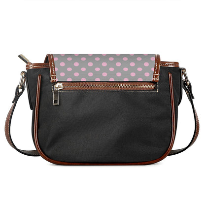 Grey And Pink Polka Dot Pattern Print Saddle Bag