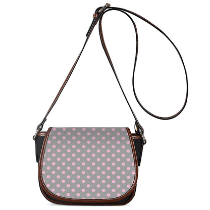 Grey And Pink Polka Dot Pattern Print Saddle Bag