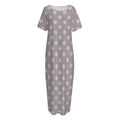 Grey And Pink Polka Dot Pattern Print Short Sleeve Long Nightdress