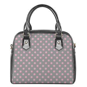 Grey And Pink Polka Dot Pattern Print Shoulder Handbag