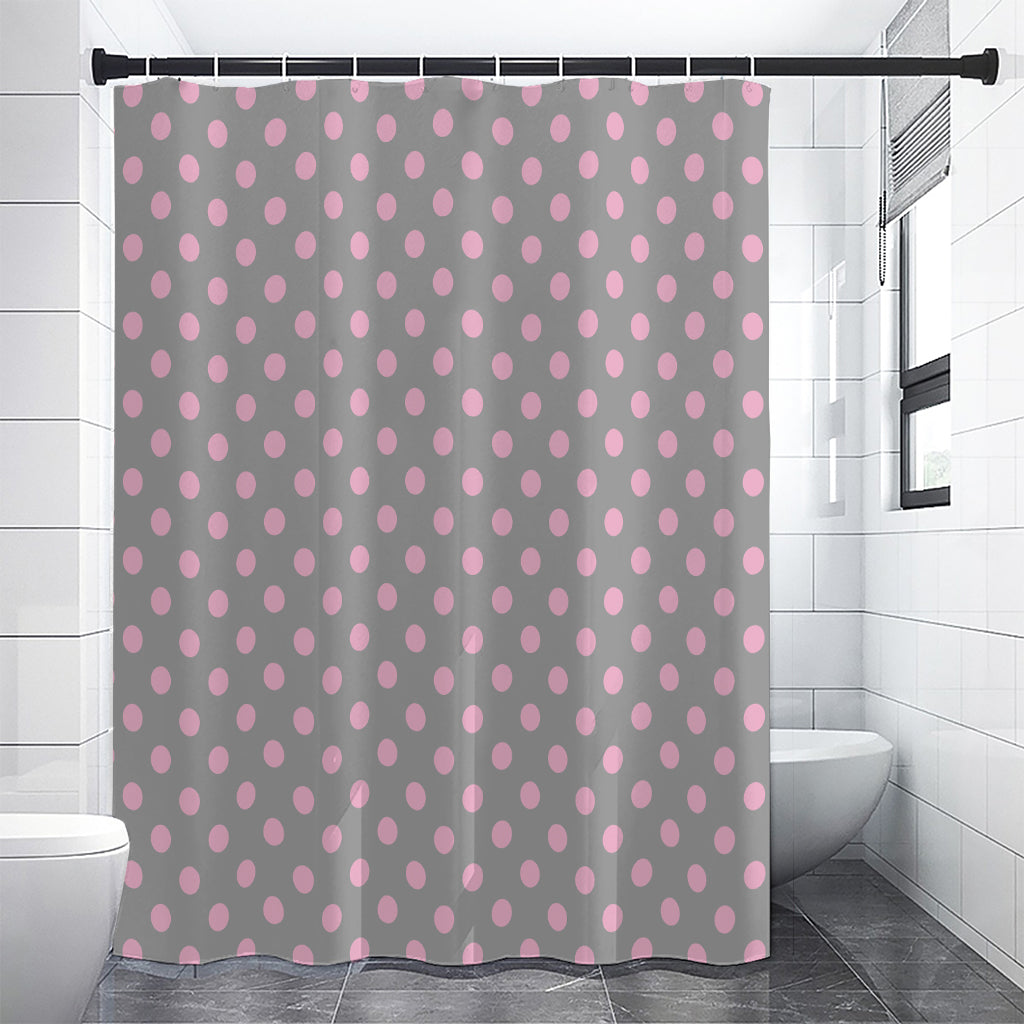 Grey And Pink Polka Dot Pattern Print Shower Curtain