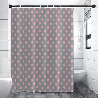 Grey And Pink Polka Dot Pattern Print Shower Curtain