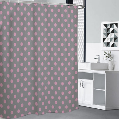 Grey And Pink Polka Dot Pattern Print Shower Curtain