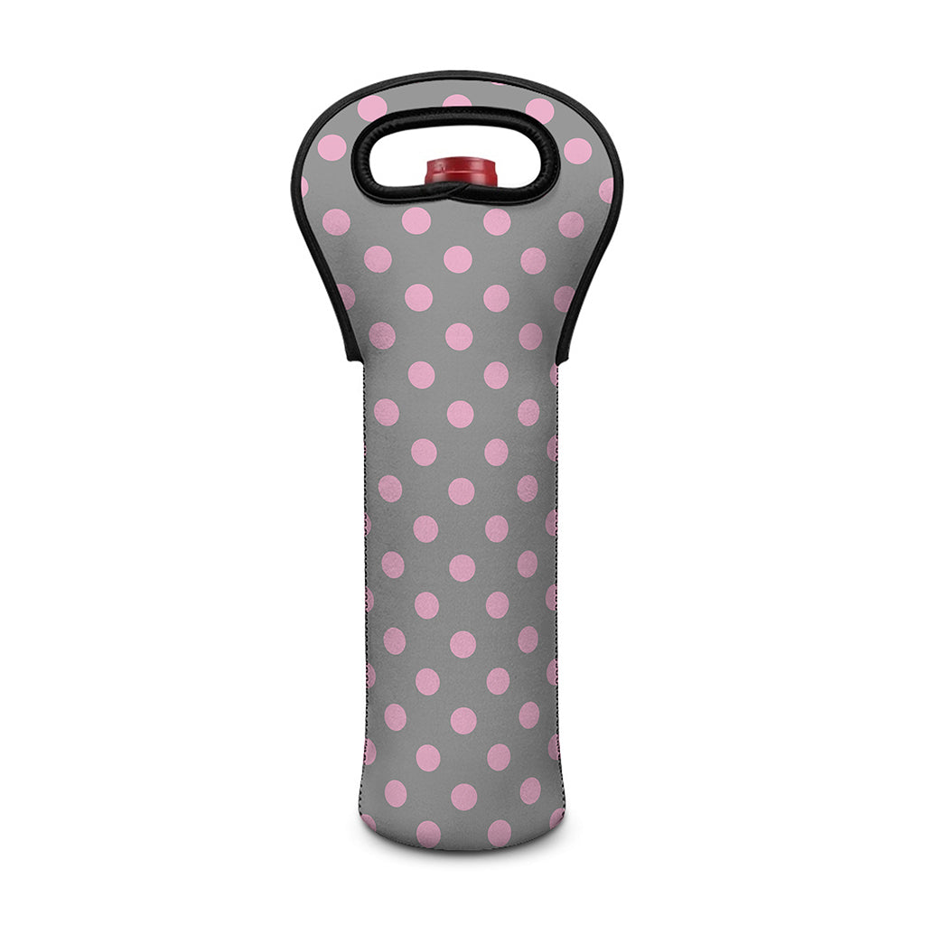 Grey And Pink Polka Dot Pattern Print Single Neoprene Wine Tote