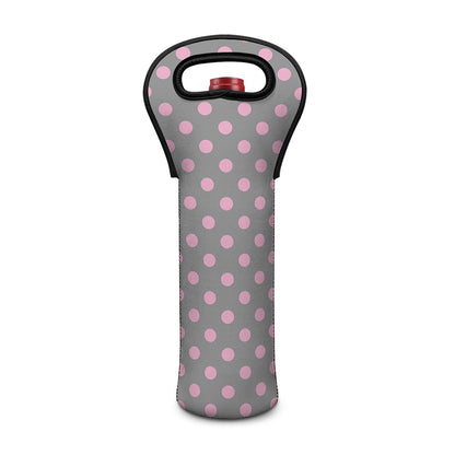 Grey And Pink Polka Dot Pattern Print Single Neoprene Wine Tote