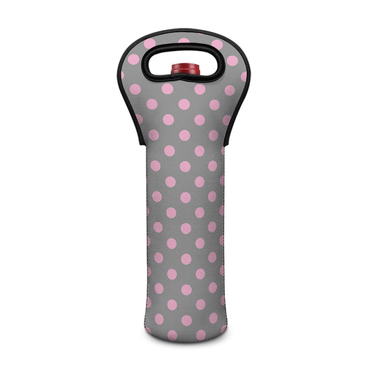 Grey And Pink Polka Dot Pattern Print Single Neoprene Wine Tote
