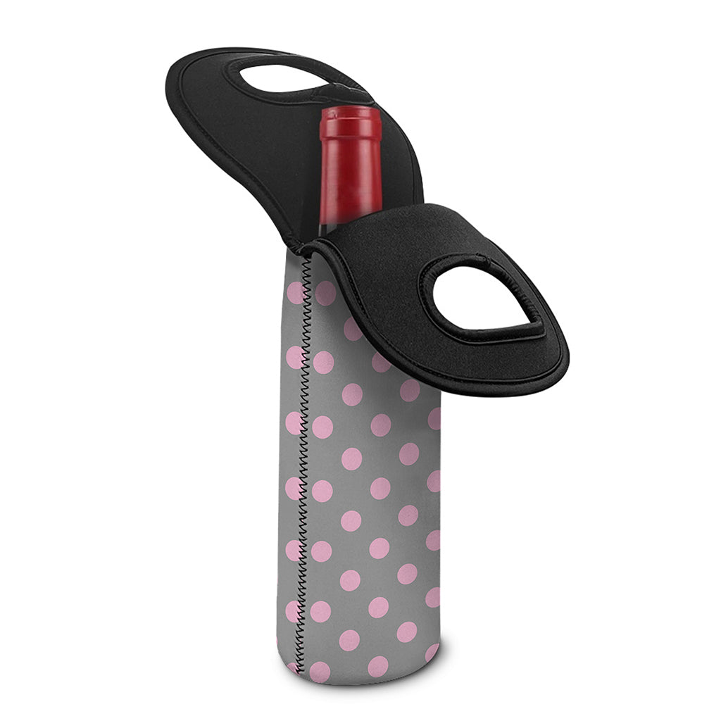 Grey And Pink Polka Dot Pattern Print Single Neoprene Wine Tote