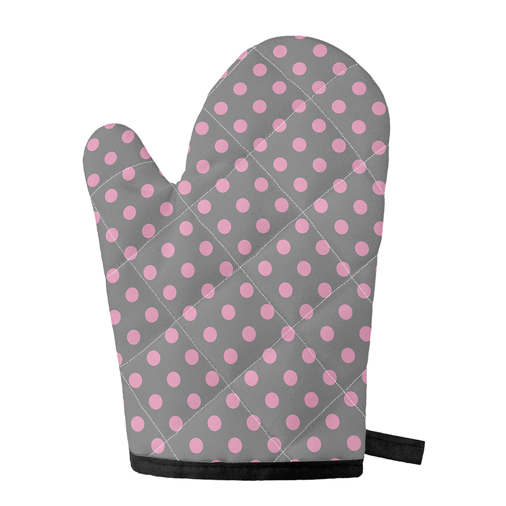 Grey And Pink Polka Dot Pattern Print Single Oven Mitt