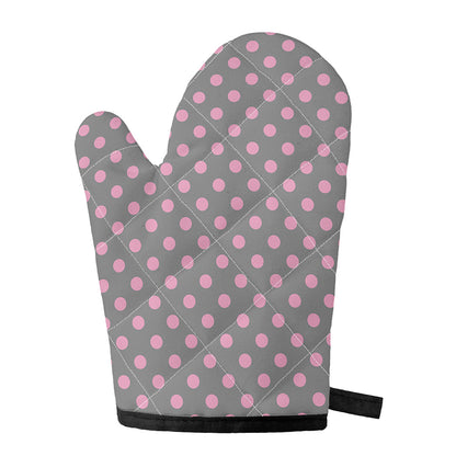 Grey And Pink Polka Dot Pattern Print Single Oven Mitt