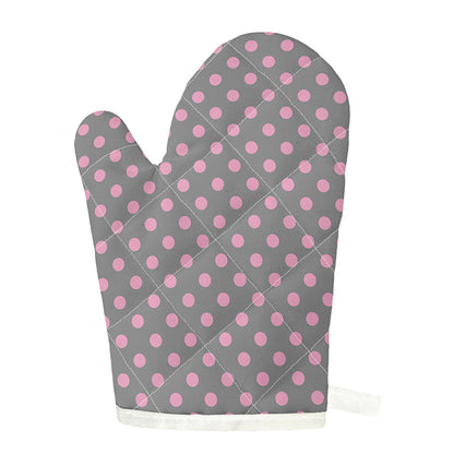 Grey And Pink Polka Dot Pattern Print Single Oven Mitt