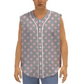 Grey And Pink Polka Dot Pattern Print Sleeveless Baseball Jersey