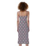 Grey And Pink Polka Dot Pattern Print Slim Fit Midi Cami Dress