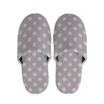 Grey And Pink Polka Dot Pattern Print Slippers