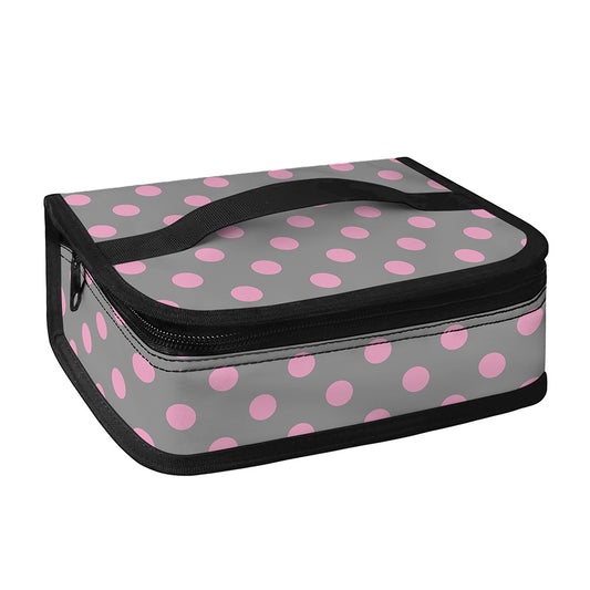 Grey And Pink Polka Dot Pattern Print Small Lunch Bag