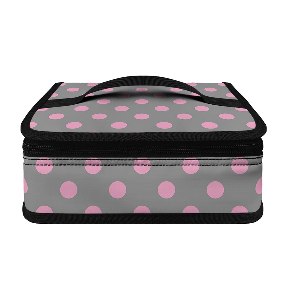 Grey And Pink Polka Dot Pattern Print Small Lunch Bag