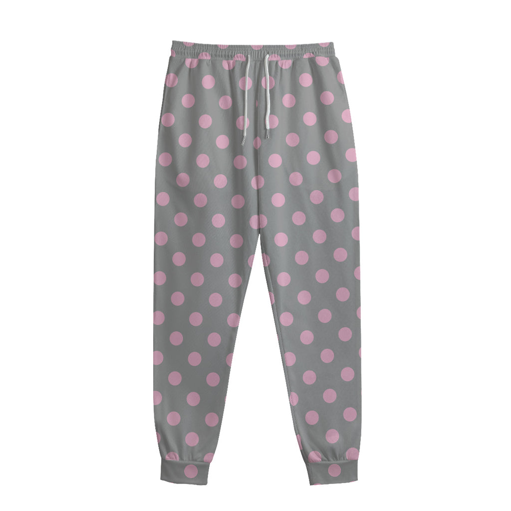 Grey And Pink Polka Dot Pattern Print Sweatpants