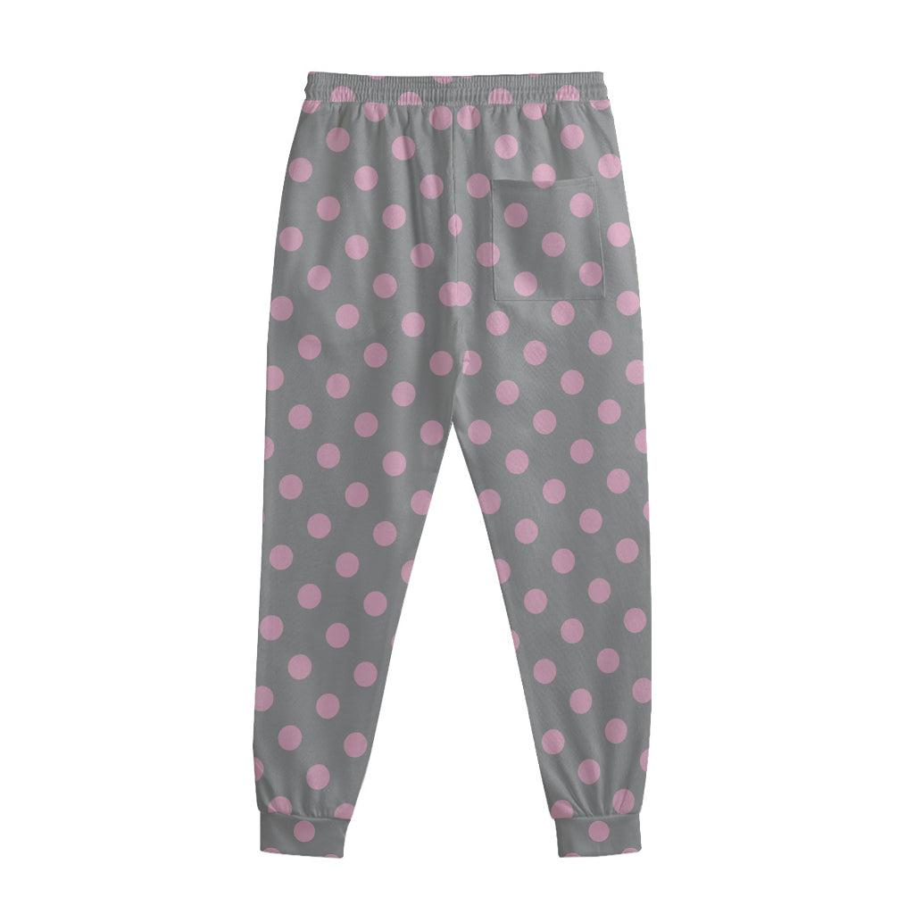 Grey And Pink Polka Dot Pattern Print Sweatpants