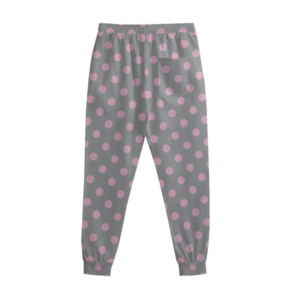 Grey And Pink Polka Dot Pattern Print Sweatpants