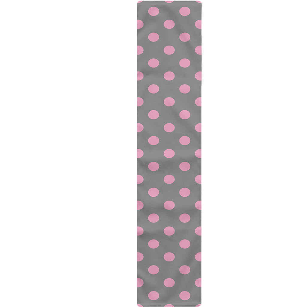 Grey And Pink Polka Dot Pattern Print Table Runner