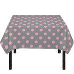 Grey And Pink Polka Dot Pattern Print Tablecloth
