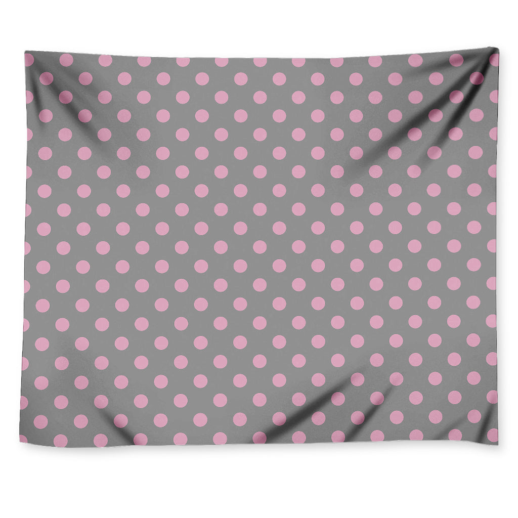 Grey And Pink Polka Dot Pattern Print Tapestry