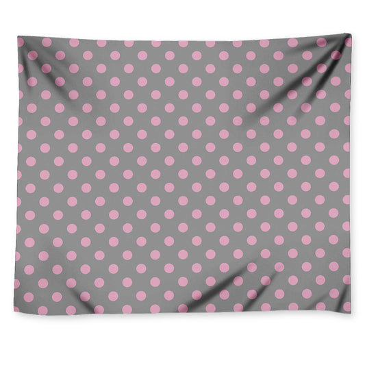 Grey And Pink Polka Dot Pattern Print Tapestry