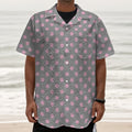 Grey And Pink Polka Dot Pattern Print Textured Short Sleeve Shirt