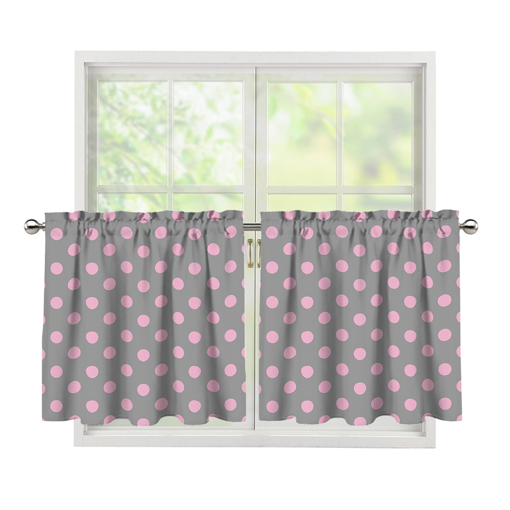 Grey And Pink Polka Dot Pattern Print Tier Curtains