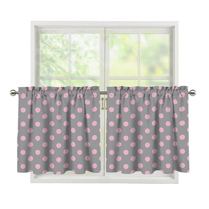 Grey And Pink Polka Dot Pattern Print Tier Curtains