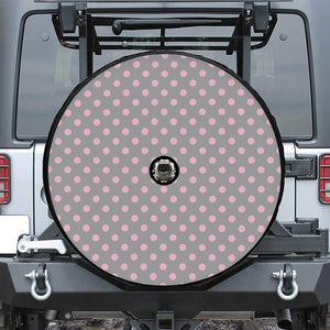 Grey And Pink Polka Dot Pattern Print Tire Cover With Camera Hole