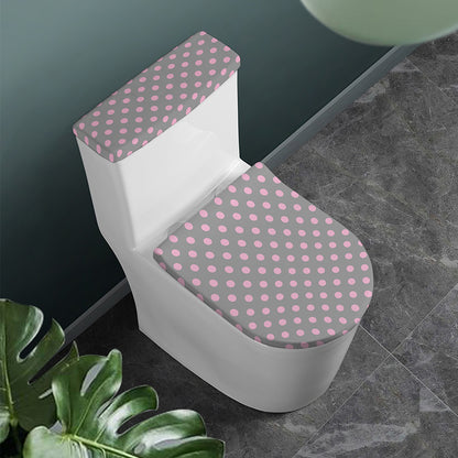 Grey And Pink Polka Dot Pattern Print Toilet Lid And Tank Cover Set