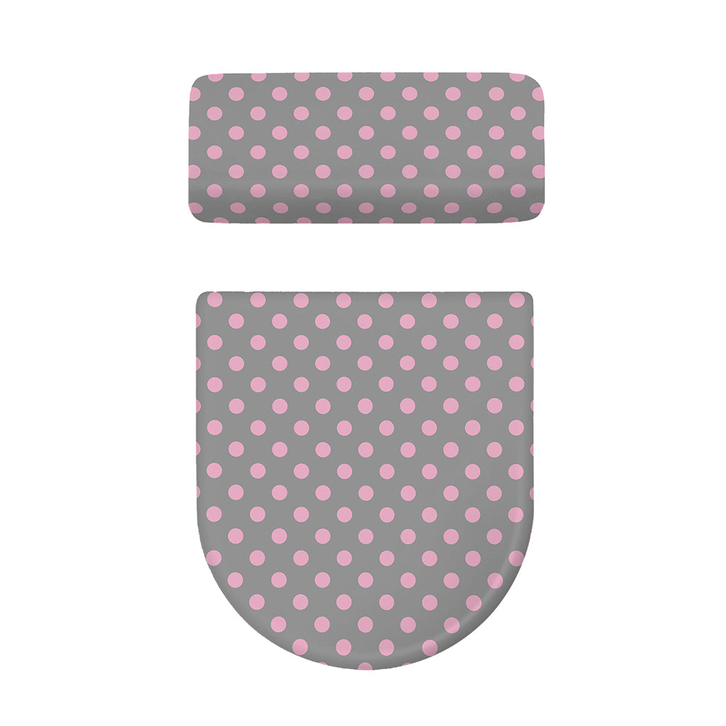 Grey And Pink Polka Dot Pattern Print Toilet Lid And Tank Cover Set