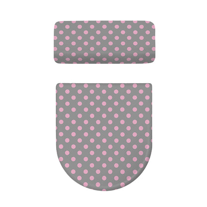 Grey And Pink Polka Dot Pattern Print Toilet Lid And Tank Cover Set