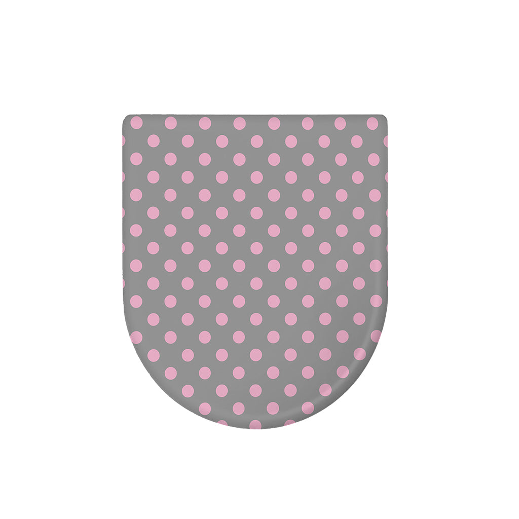 Grey And Pink Polka Dot Pattern Print Toilet Lid Cover