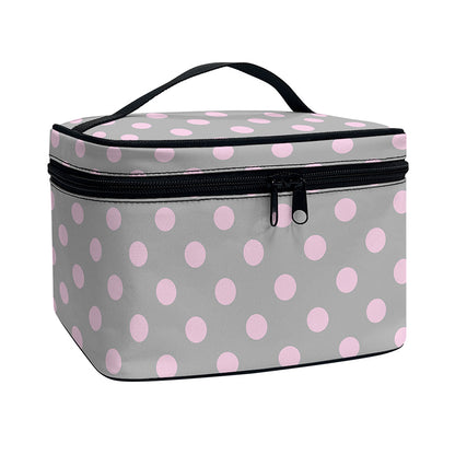 Grey And Pink Polka Dot Pattern Print Travel Makeup Bag